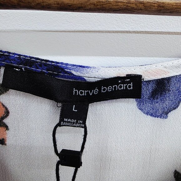 NWT Harve Bernard Tie Front Blouse Floral Size L Button Top Short Sleeve V-Neck - Picture 10 of 15